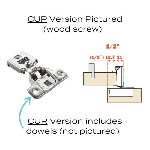 CUP37D9 - Hinge - 106 Degree - 1/2 Inch Overlay - Soft Close - Wood Screw - Face Frame - 2 Cam - Nickel Finish - Salice